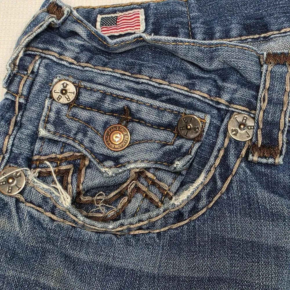 True Religion Ricky Super T Straight Leg Jeans Mens 36x34 Distressed Y2K Vintage